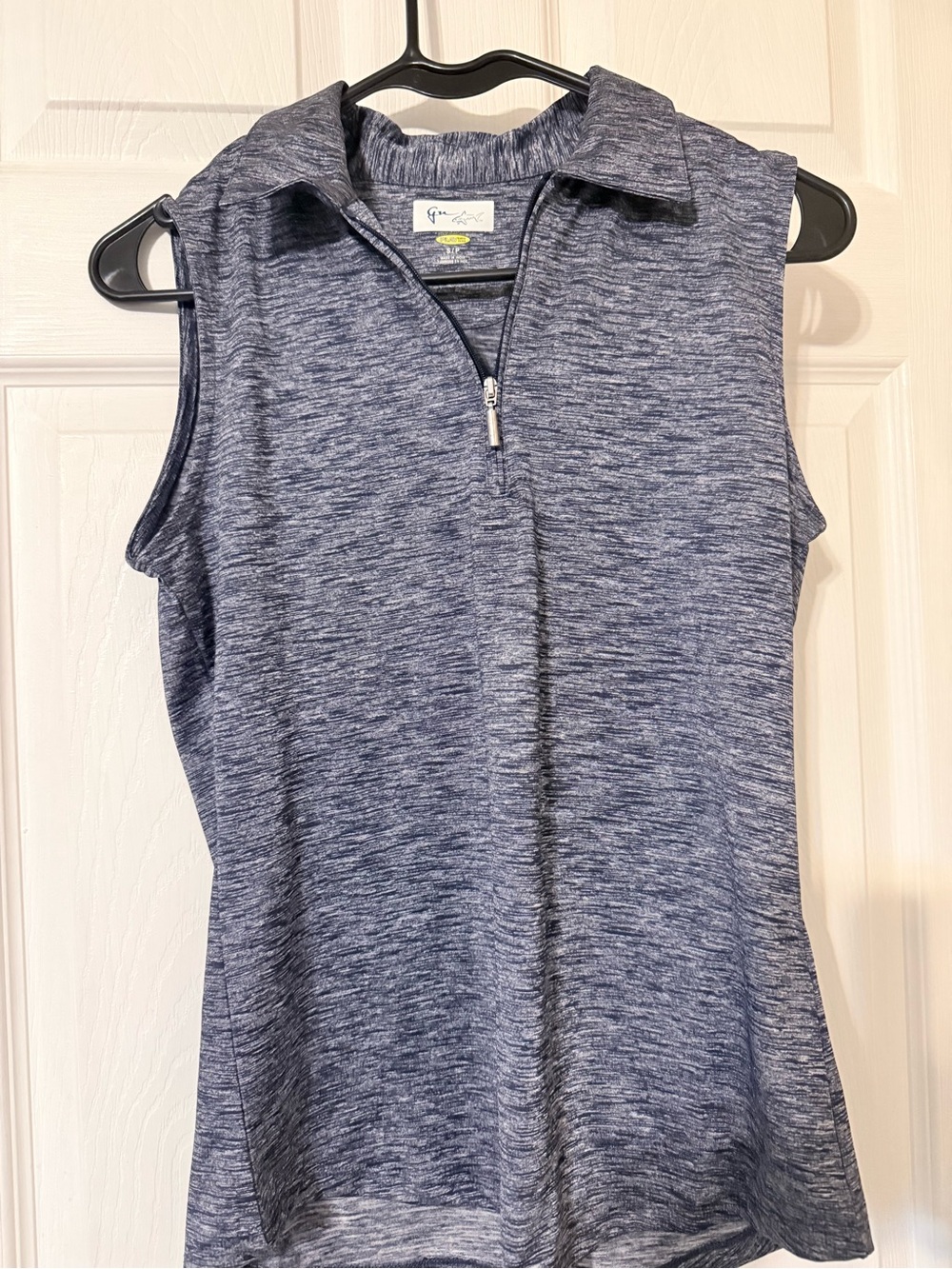 Greg Norman Collection Heathered Navy Blue Sleeveless Zip Polo Tank